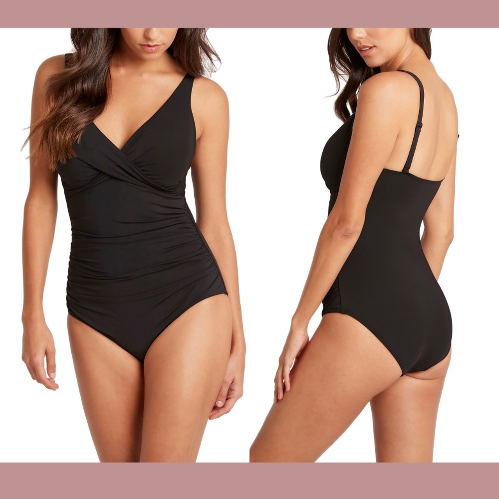 NEW Sea Level Cross Front Multifit‎ One-Piece Swimsuit IN Black [ 14 US ]